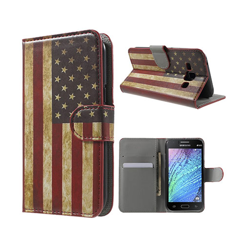 Moberg Samsung Galaxy J1 Nahkakotelo Standillä - Vanhanaikainen Amerikan Lippu
