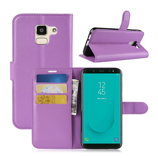 Samsung Galaxy J6 Liitsihedelmän Jyvä PU Nahka Lompakko Suoja kotelo - Violetti