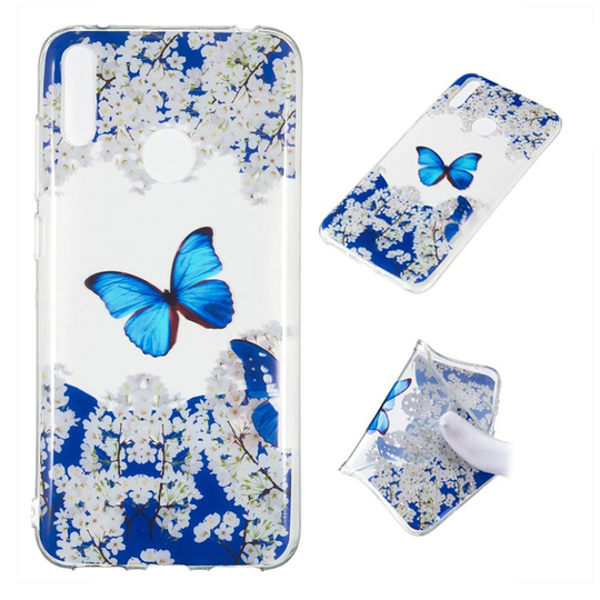 Huawei Y7 2019 kuosi suojakotelo - Perhonen ja Valkoiset Kukat