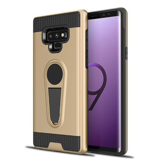 Samsung Galaxy Note9 Hiilikuitu Harjattu Hybriidi Muovinen Takasuoja Kuori Metalli Jalkatuella - Kulta