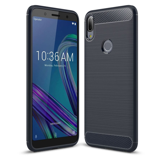 Asus ZenFone Max Pro (ZB602KL) Hiilikuitu harjattu silikooni muovinen takasuoja kuori - Tumman Sininen