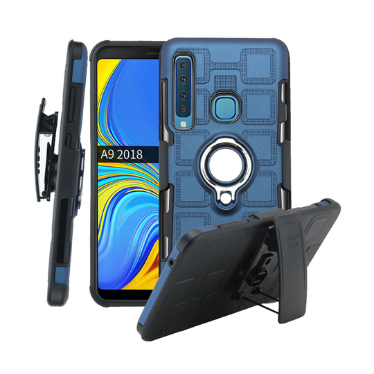 Samsung Galaxy A9 (2018) geometrinen kuosi combo suojakotelo - Tummansininen