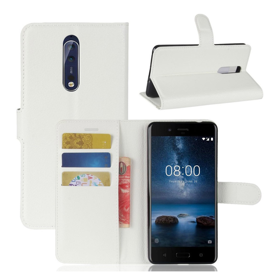Nokia 8 trendikäs nahkakotelo - Valkoinen