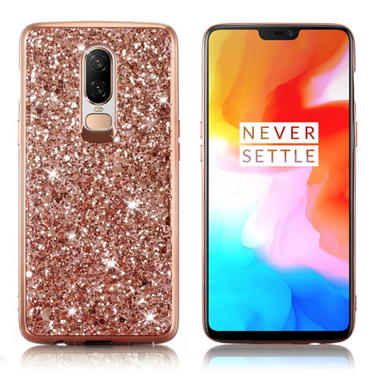 OnePlus 6 Kimalteleva Geeli Muovinen Pehmeä Takasuoja Kuori - Ruusu Kulta