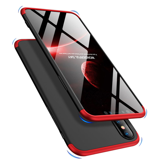 iPhone Xs Max GKK kolme palainen matta pintainen kova muovinen takasuoja kuori - Musta/ Punainen