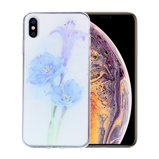 iPhone Xs Max kuviollinen pehmeä ja joustava silikooni muovinen takasuoja kuori - Sininen Kukka