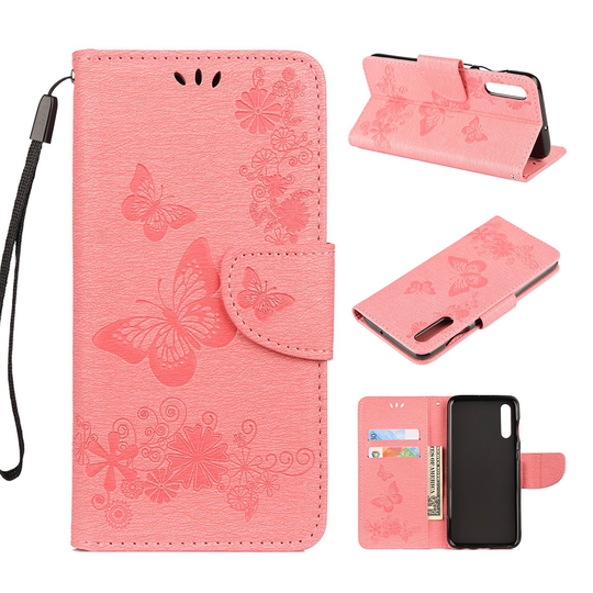 Samsung Galaxy A50 imprint butterfly leather case - Pink