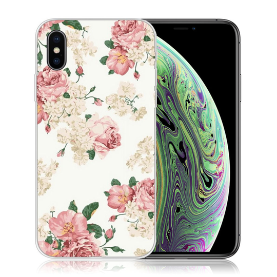 iPhone XS kuviollinen silikooni muovinen pehmeä suojakuori - Kukkivat Ruusut