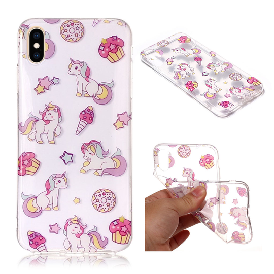 iPhone 9 Plus Kirkasi Kuviollinen Pehmeä Muovinen Takasuoja Kuori - Yksisarviset Ja Kakut