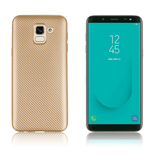 Samsung Galaxy J6 Kova Hiilikuitu Harjattu TPU Takasuoja Kuori -Kulta