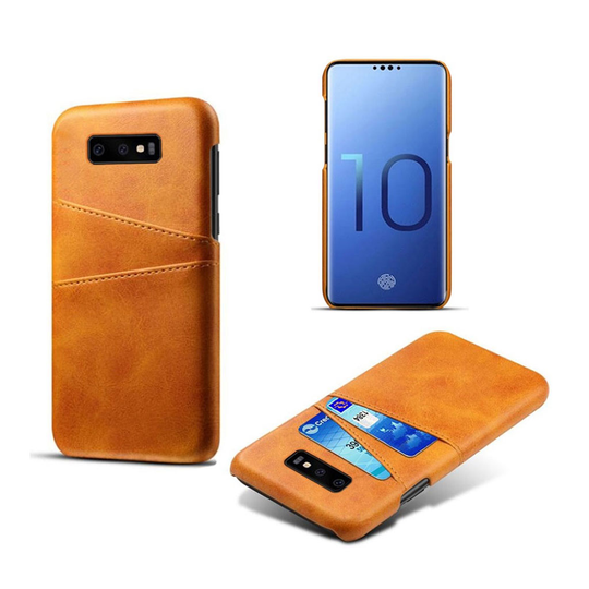 Samsung Galaxy S10e kaksi korttipaikkaa nahkainen suojakotelo - Oranssi