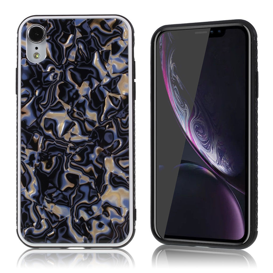 iPhone Xr simpukankuori koristeltu muovinen takasuoja kuori - Tumman Sininen