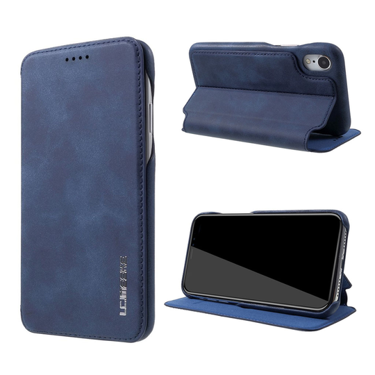 iPhone Xr LC.IMEEKE retro tyylinen synteetti nahkainen suojakotelo kortti paikalla - Sininen