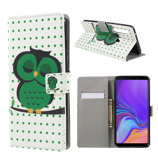 Samsung Galaxy A9 (2018) kuviollinen synteetti nahkainen lompakko suojakotelo kortti ja seteli paikoilla - Nukkuva Pöllö