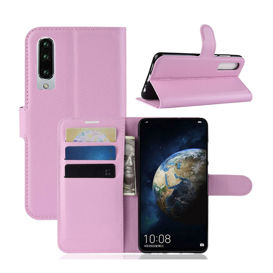 Huawei P30 litsi tuntuinen nahkainen flip Suojakotelo - Pinkki