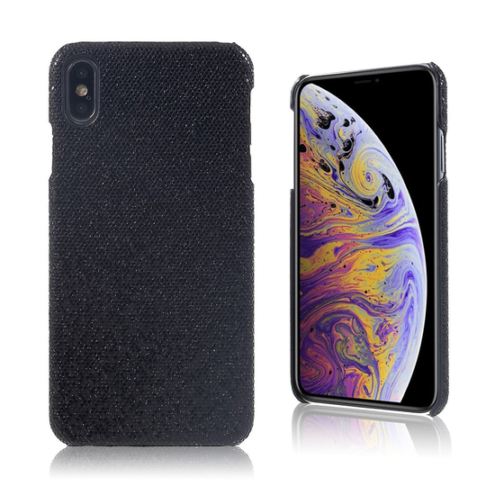 iPhone Xs Max synteetti nahalla pinnoitettu kova muovinen takasuoja kuori - Musta Kimalle