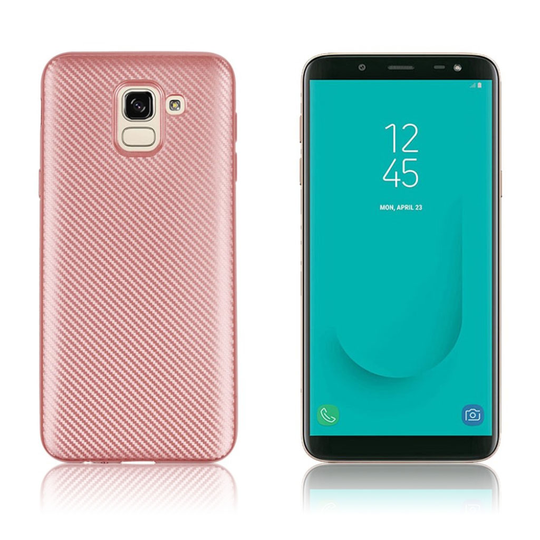 Samsung Galaxy J6 Kova Hiilikuitu Harjattu TPU Takasuoja Kuori - Ruusu Kulta