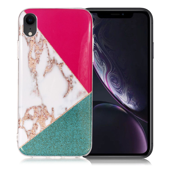 iPhone Xr kimalteleva silikooni muovinen takasuoja kuori IMD marmori kuviolla - Punainen/ Vihreä