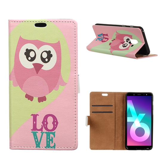 Samsung Galaxy A6 Kuviollinen Seisova Nahka Lompakko Kuori - Love Pöllö