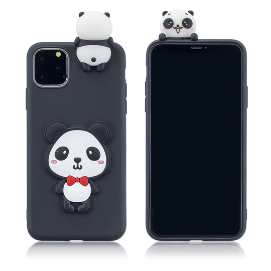 Cute 3D iPhone 11 Pro Max kuoret - Musta Panda ja Rusetti