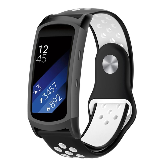 Samsung Gear Fit2 Pro kaksivärinen pehmeä silikoni kellon ranneke hihna - Musta / Valkoinen
