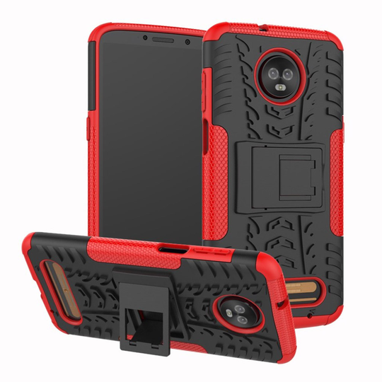 Motorola Moto Z3 Play Muovi TPU Hybriidi Rengas Takaosan Suojakuori - Punainen