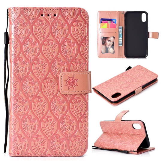 iPhone 9 Plus Kasmir Printti Kuviollinen Synteetti Nahka Lompakko Suojakotelo - Pinkki