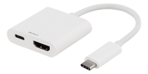 DELTACO USB-C - HDMI-sovitin USB-C-portti lataamista varten 60 W Ultra HD HDCP valkoinen