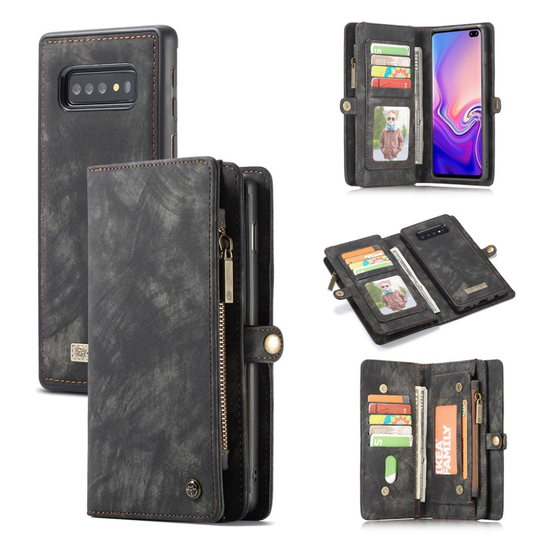 suojakoteloME Samsung Galaxy S10 Plus monitoiminen haljasnahkainen suojakotelo - Harmaa