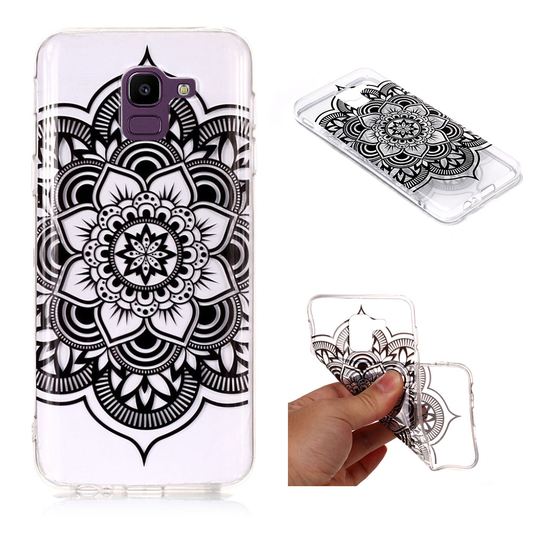 Samsung Galaxy J6 (2018) IMD Kuviollinen Joustava Muovinen Takasuoja Kuori - Musta Mandala Kukka