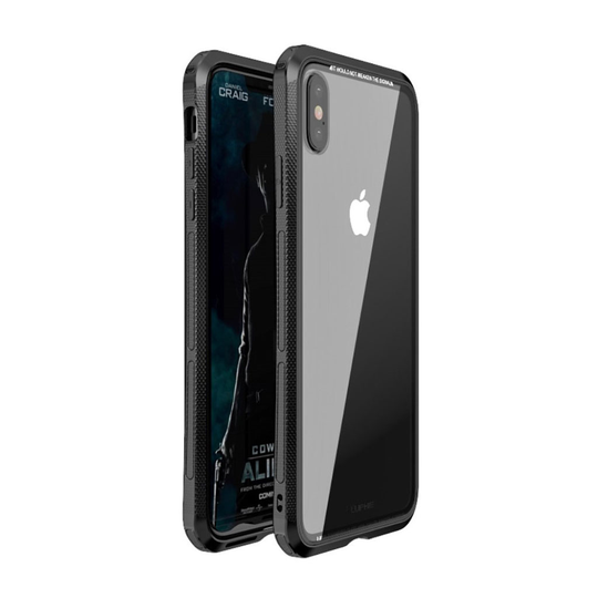 iPhone XS LUPHIE läpnäkyvä hybriidi suojakuori lasista metallista ja muovista - Musta