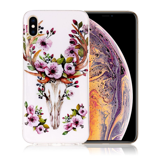 iPhone 9 Plus IMD Kuviollinen Pehmeä Muovinen Takasuoja Kuori - Kukkiva Hirvi