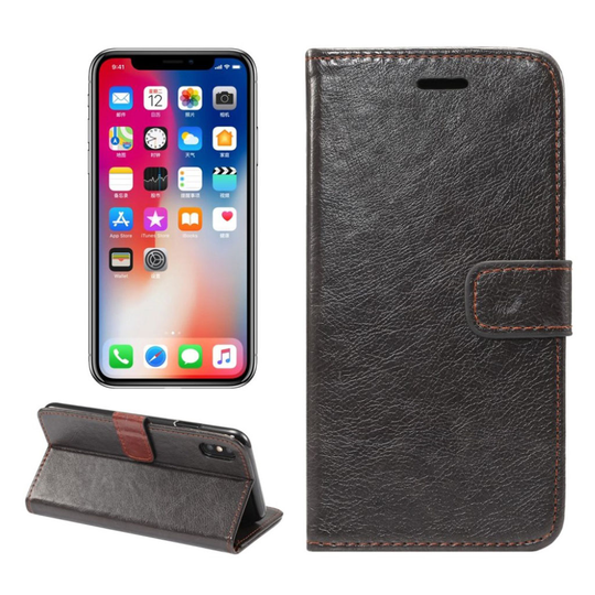 iPhone 9 Villihevos Rakenne Pintainen Synteetti Nahka Lompakko Suojakotelo - Musta
