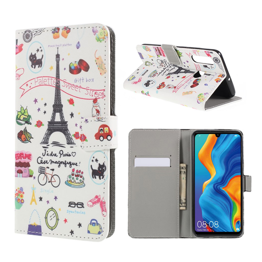Huawei P30 Lite kuvioitu nahkainen flip suojakotelo - palettes sweet street