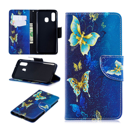 Samsung Galaxy A40 pattern leather case - Blue Butterflies