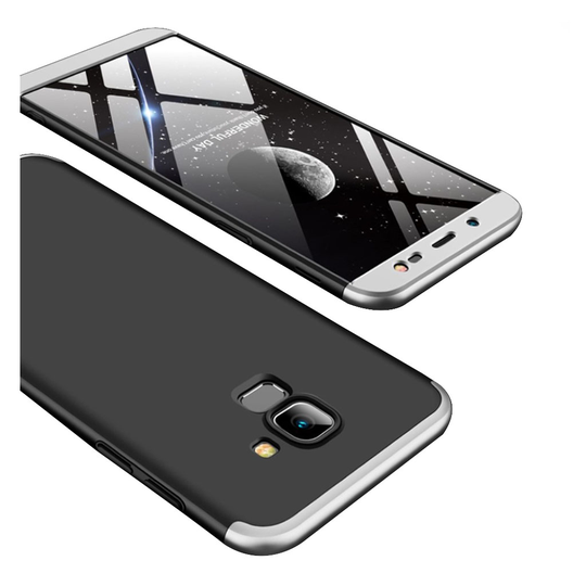 Samsung Galaxy J6 (2018) GKK Irrotettava 3-Palainen Kova Muovinen Takasuoja Kuori - Musta/ Hopea