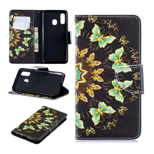 Samsung Galaxy A40 pattern leather case - Colorized Butterflies