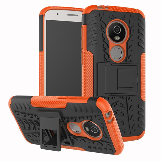 Motorola Moto E5 Play Liukuestoinen Hybriidi Muovinen Takasuoja Kuori Jalkatuella - Oranssi