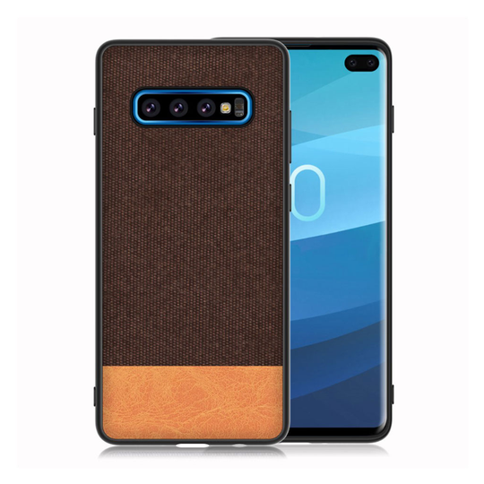 Samsung Galaxy S10 Plus cloth texture leather case - Coffee / Brown