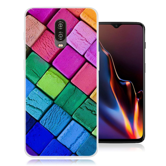 OnePlus 6T kuviollinen silikooni muovinen takasuoja kuori - Värikkäät Kuutiot