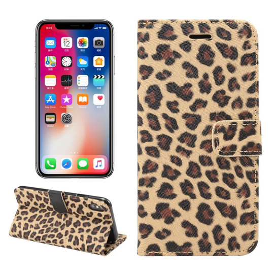 iPhone 9 Leopardi Kankaalla Pinnoitettu Synteetti Nahkainen Lompakko Suojakotelo - Ruskea