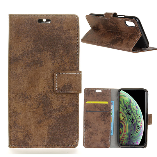 iPhone XS vintage tyylinen synteetti nahkainen lompakko suojakotelo magneetti lukolla - Ruskea