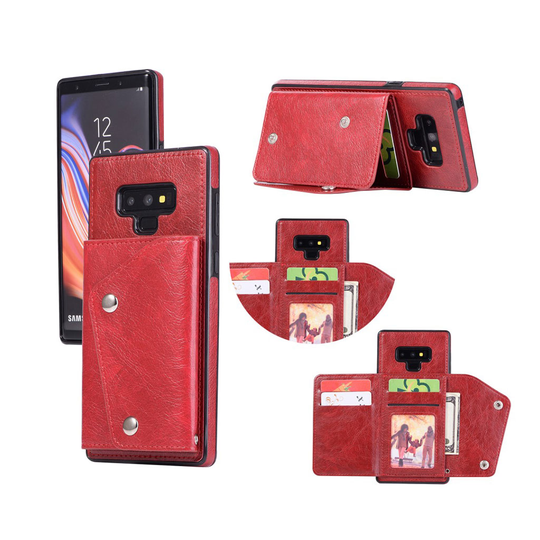Samsung Galaxy Note9 monipuolinen synteetti nahka pinnoitettu muovinen takasuoja kuori kortti paikoilla - Punainen