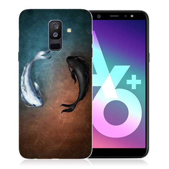 Samsung Galaxy A6 Plus (2018)Kuviollinen Printattu Pehmeä Muovinen Takasuoja Kuori - Valkoinen Ja Musta Kala