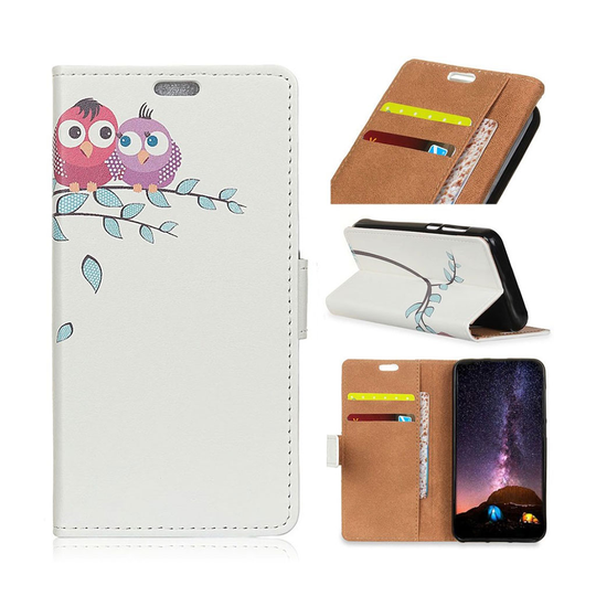 Samsung Galaxy S10 Plus kuosillinen nahkainen flip Suojakotelo - Kaksi Pöllöä Oksalla