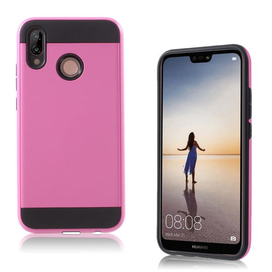 Huawei P20 Lite Hiilikuitu Harjattu Hybriidi PC Ja TPU Muovi Takasuoja Kuori - Ruusu