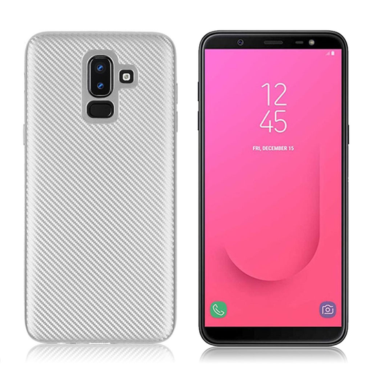 Samsung Galaxy J8 (2018) Hiilikuitu Harjattu Pehmeä Muovinen Taksuoja Kuori - Hopea