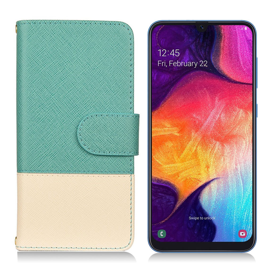 Samsung Galaxy A50 kontrasti väri nahkainen suojakotelo - Vihreä