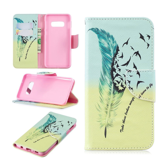 Samsung Galaxy S10e kuosillinen nahkainen flip suojakotelo - Höyhen