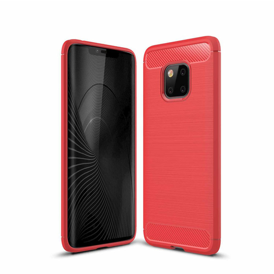 Huawei Mate 20 Pro hiilikuitu harjattu pintainen silikooni muovinen takasuoja kuori - Punainen
